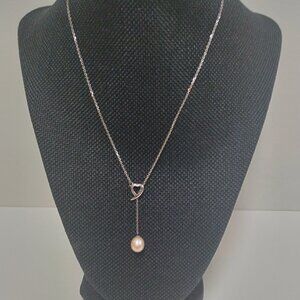 Sterling Silver Heart & Pearl Necklace